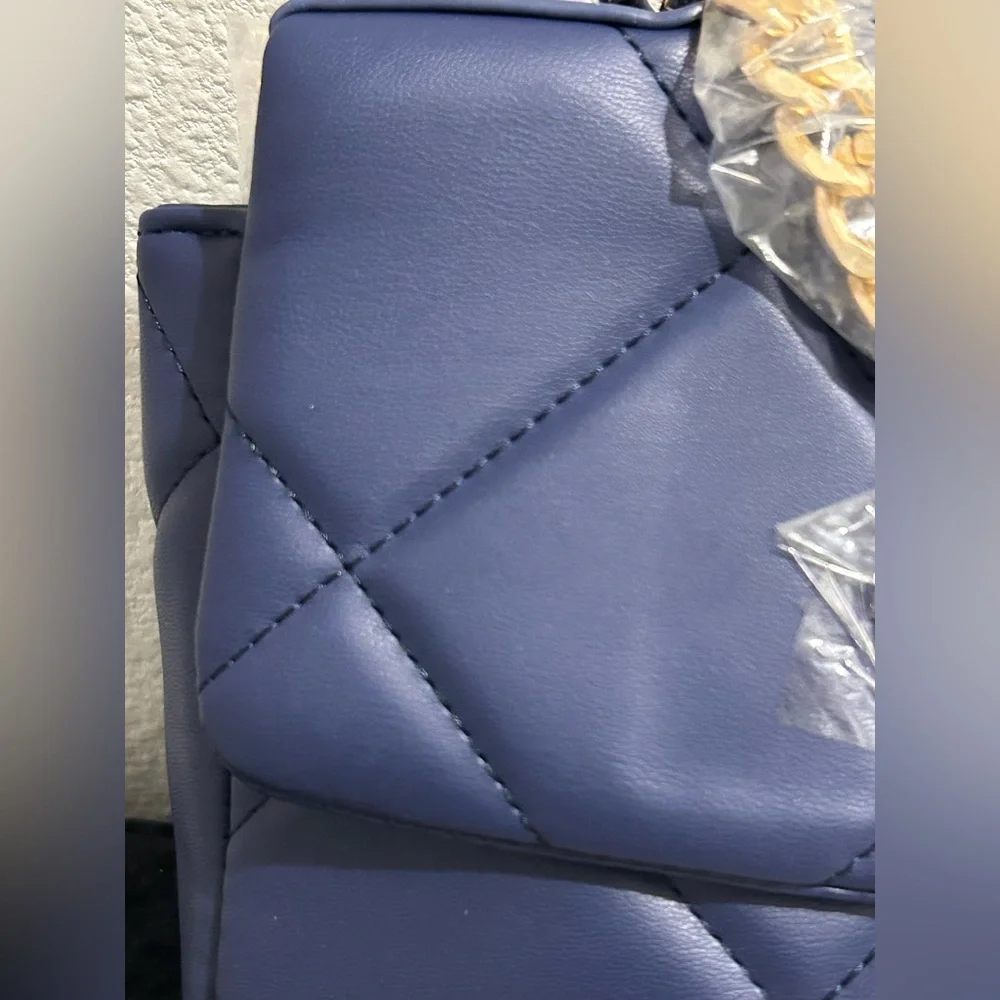 Badgley Mischka Quilted Navy Mini Bag – NWT, Elegant Gold Chain